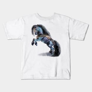 Friesian Black Stallion Horse Medieval Watercolor Kids T-Shirt